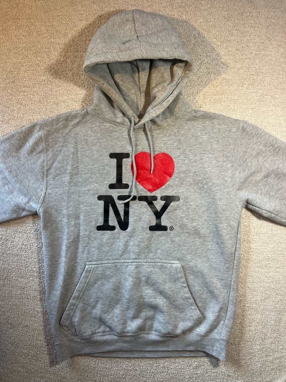 Women’s Medium Grey I Heart NY Downtown Girl Hoodie - Red Heart Graphic
